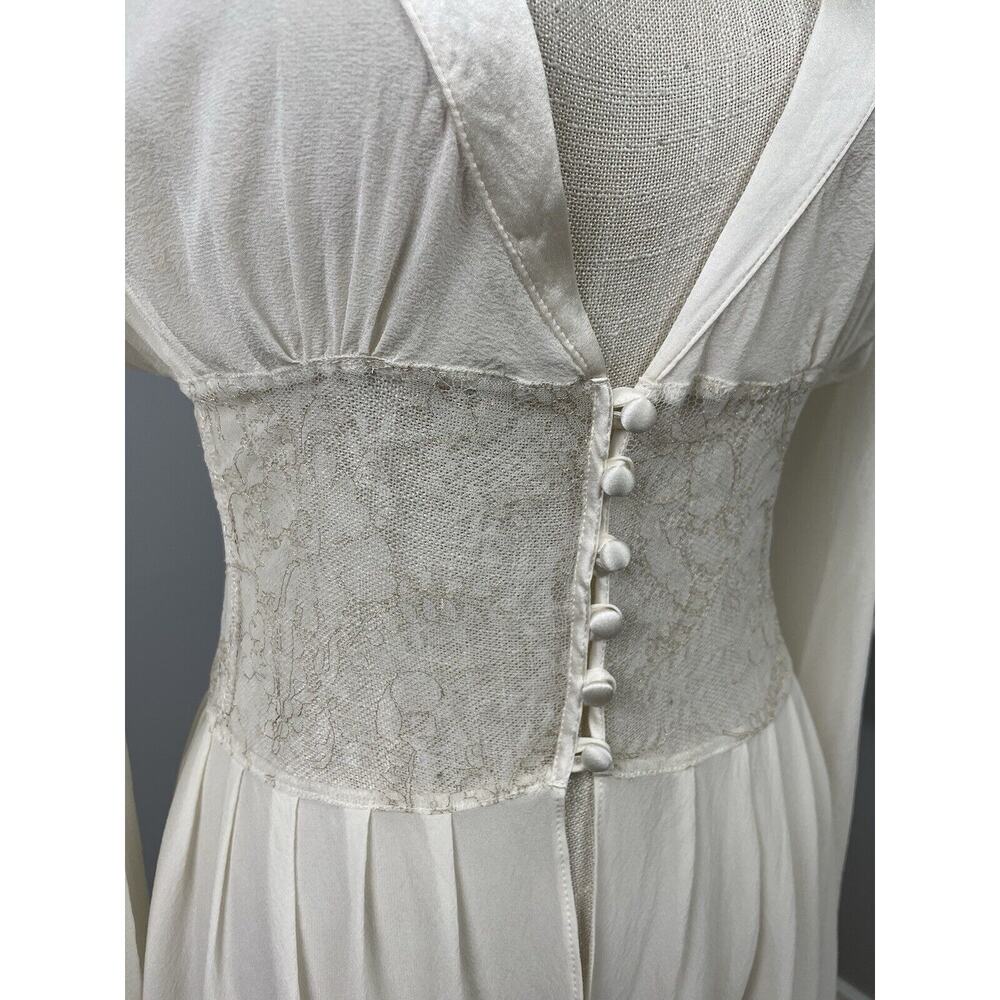 Fleur Of England Dressing Gown Lingerie White Sheer Silk Medium Long Sleeve - Picture 4 of 15